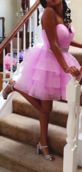 Women Holiday Strapless Rhinestones Sexy Lilac Homecoming Party Prom Dress Sz M - Picture 3 of 4